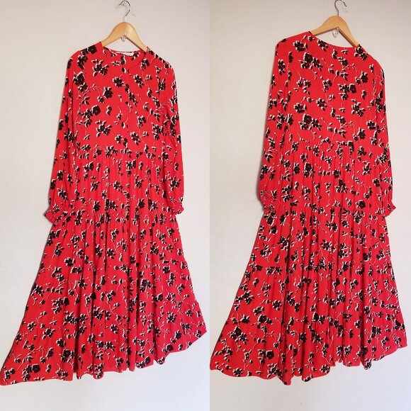 ZARA Angel Floral Tiered Midi Maxi Dress S Red Blogger Favorite Colorful Flowy - Picture 16 of 16